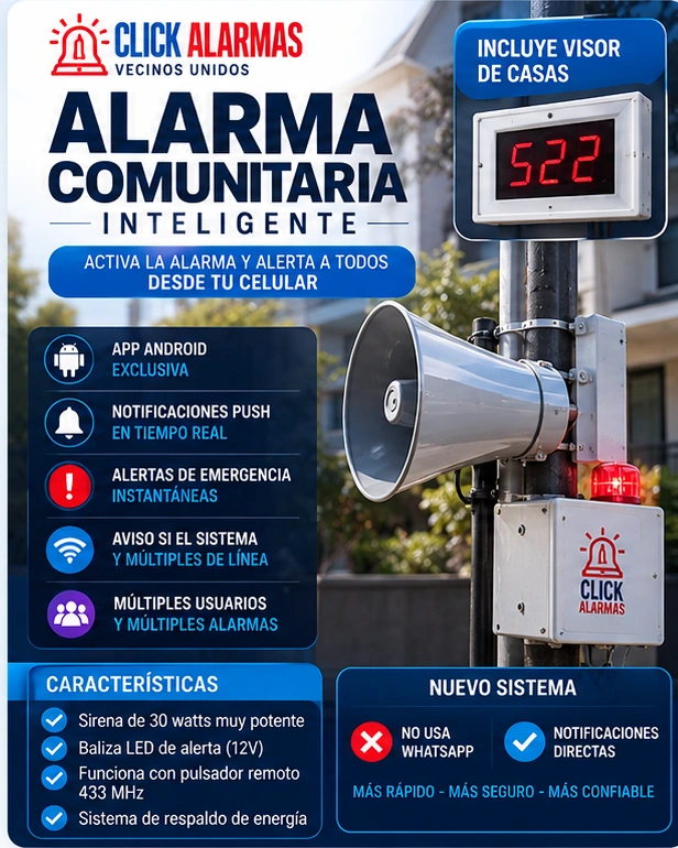 Alarma comunitaria inteligente: visor, alertas y caracteristicas tecnicas del sistema